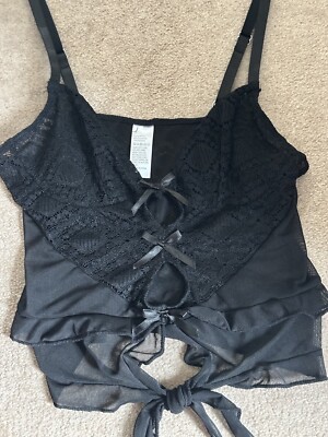 Black Pretty Lace-Bra Top Sheer Mesh Bralet Crop Top Blouse Tee