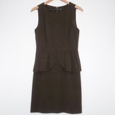 W118 Walter Baker Womens Peplum Dress Small Brown Office Cocktail Sheath Pleated
