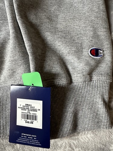 🔥 CHAMPION Men’s Small Powerblend Fleece Crew Neck Sweatshirt | Oxford Grey - Picture 4 of 5