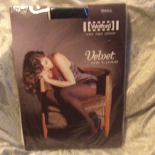 Vintage Wolford Velvet De Lux black nude nylon pantyhose tights w/ model small