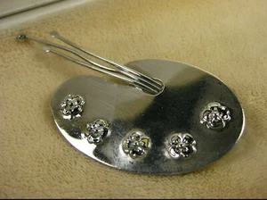 Vintage Sterling Silver Signed Lang Realist Polished Paint Palette Pin Brooch