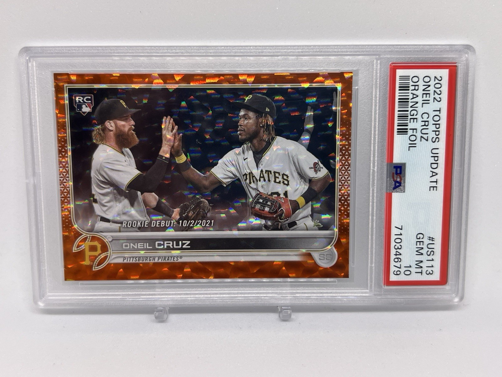 2022 Topps Update Rookie Debut Oneil Cruz RC #US113 Orange Foil /299 PSA 10