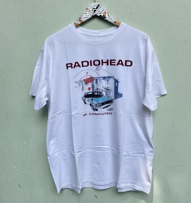 97’s Radiohead OK computer tour Tshirts Radiohead Tour 97 Ok Computer Retro white short sleeve T