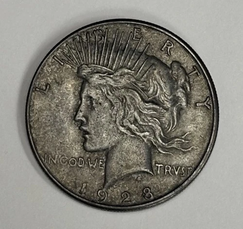 1928-S SILVER PEACE DOLLAR AU CONDITION BEAUTIFUL NATURAL GREY TONING COLOR