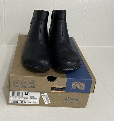 Clarks Women's Ashland Mabel NWB Navy Blue Leather Ankle Booties Size 10  WIDE