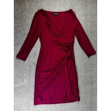 Lauren Ralph Lauren Dress 10 Magenta Ruched Faux Wrap Sheath Cocktail Wedding