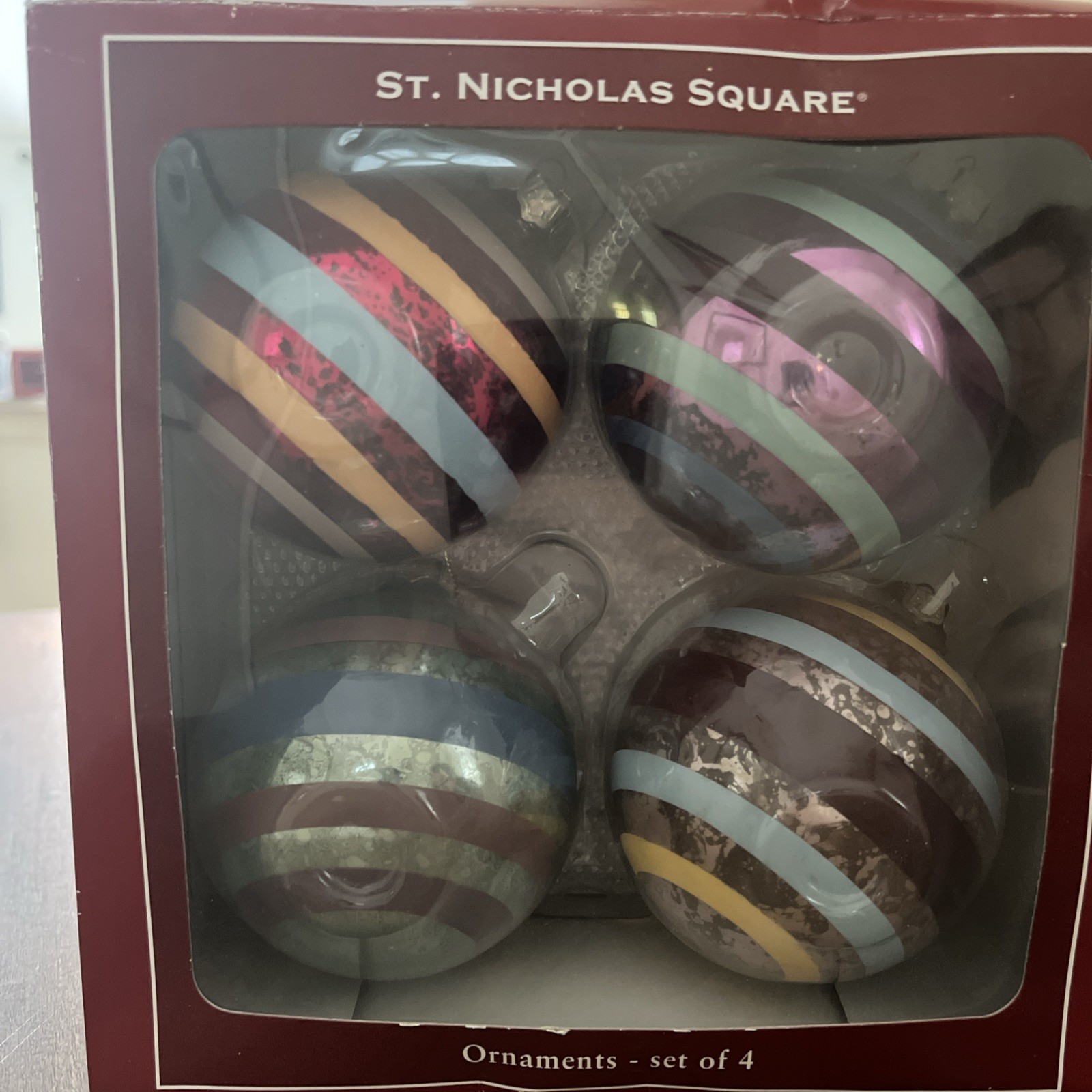Christmas Ornaments Set of 4 St. Nicholas Square Glass Ball Purple