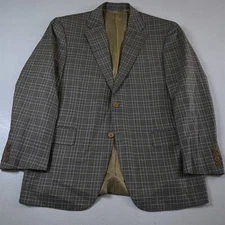 Canali 40S Brown Plaid 100% Wool Italy Mens Blazer Suit Jacket Sport Coat