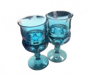 Set of Two Blue Vintage Goblet Glasses
