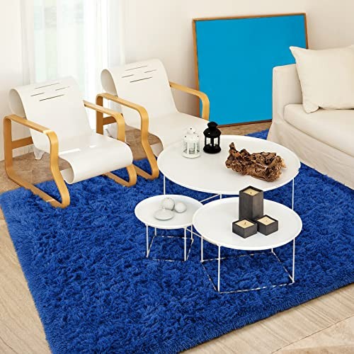 Fluffy Area Rugs for Bedroom Living Room, 4x5.3 Soft Plush 4x5.3 Feet Navy - Picture 2 of 6