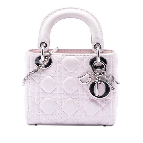 Dior Mini Iridescent Lambskin Cannage Lady Pre-Loved Satchel Light Pink