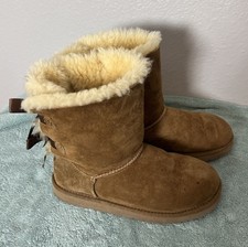 UGG Australia Uggs 3280K Bailey Bows Kids Girls 4 Brown Suede Sheepskin Boots