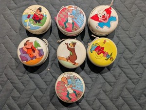 Vintage 1960s/70s Tin Litho Yo-Yo Lot (7) - Hanna-Barbera & Bozo - Charity