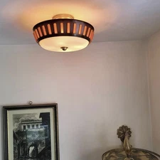 759c Vintage 60's 70's  mid-century modern  15" Ceiling Light lamp fixture glass