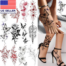 12 Sheets Beautiful Butterfly Flowers Temporary Tattoos for Women Feet Hands Bod