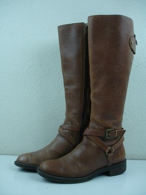 Women's 6 M Enzo Boots Saevon Brown Leather Knee High RIding Boots Harness Strap