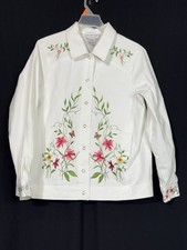 Victor Costa Occasion M White Floral Butterfly Embroidered Jacket Snap Lined EUC