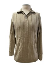 Geoffrey Beene Men's Ribbed Pullover Sweater M Gray Quarter Zip Long Sleeve