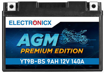 Electronicx YT9B-4 AGM Motorradbatterie 12V 9Ah - Wartungsfrei & Rüttelfest für 