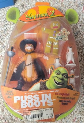 Shrek 2 Puss In Boots w Firing Hairball&3 Blind Mice&Gingerbread Man Figures NEW
