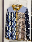 SZ 1X MAEVE Artsy Flowy Button Down Patchwork Differing Prints Mod Zebra Floral