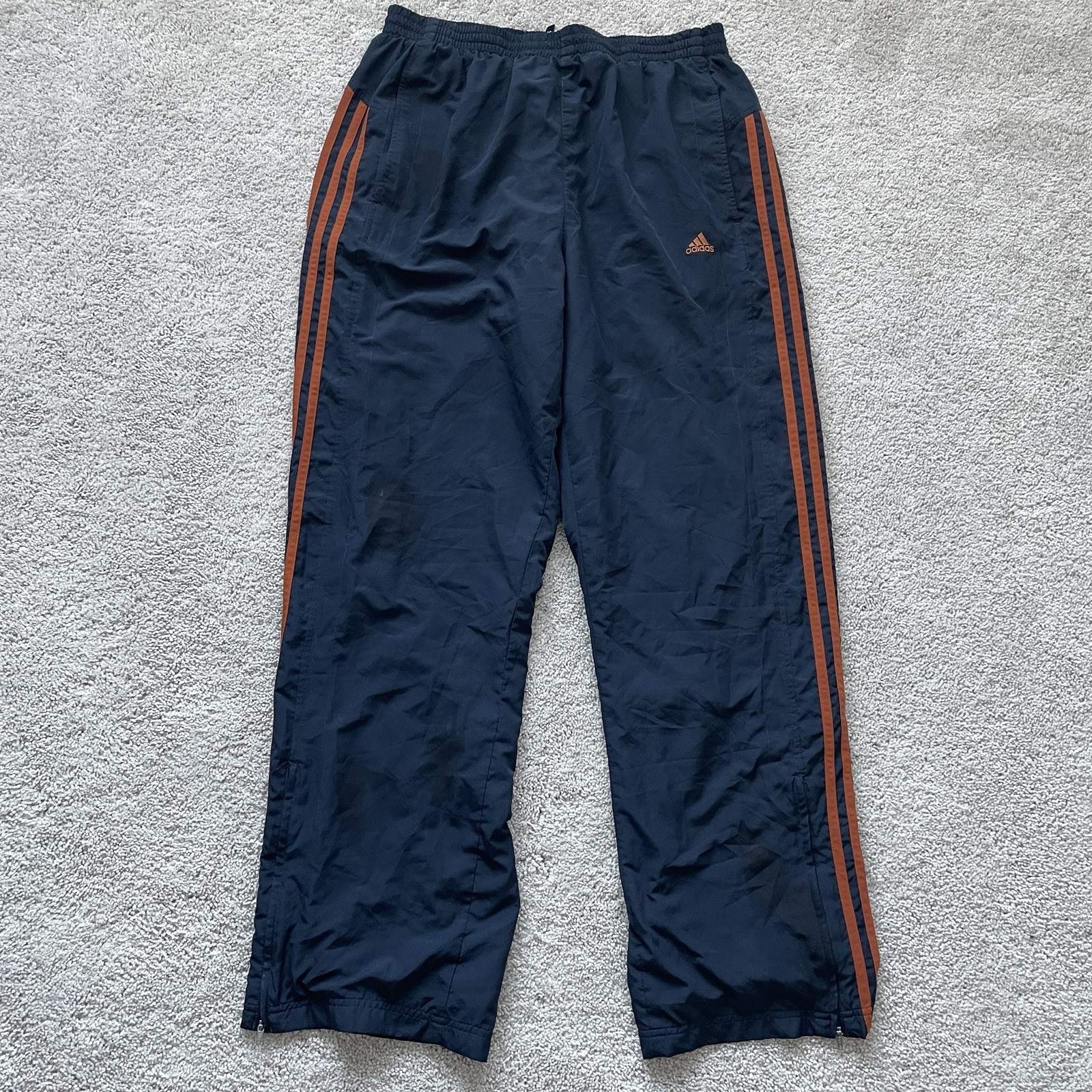 Adidas Baggy Track Pants VTG Y2K Mens Large Navy Blue Orange stripes Wide Leg
