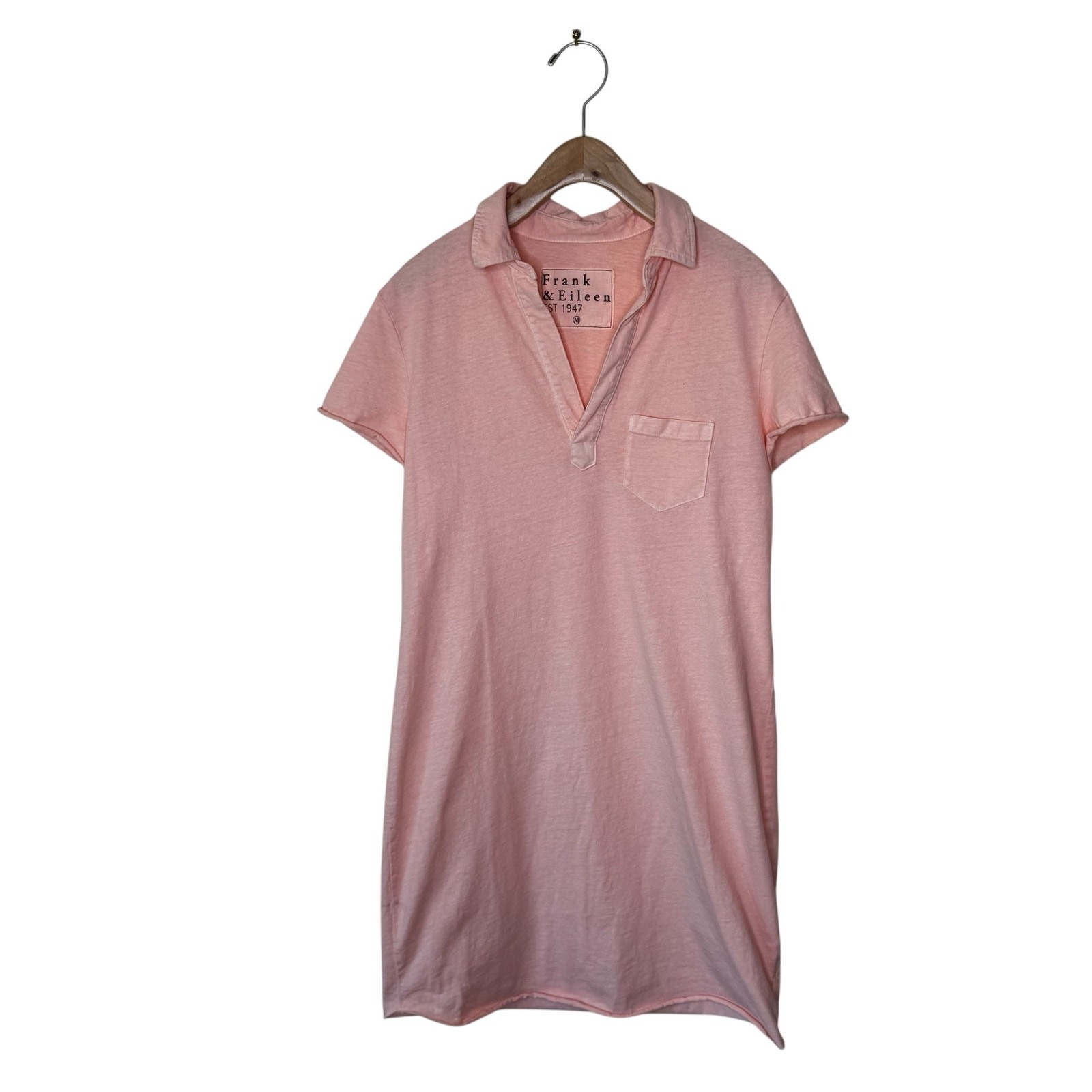 FRANK & EILEEN Short Sleeve Polo T Shirt Dress Raw Hem Pink Peach Style LAB428HJ