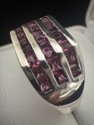 Sterling Silver Pink Tourmaline Princess Cut Channel-Set 3-Row Ring Size 9 — photo 3