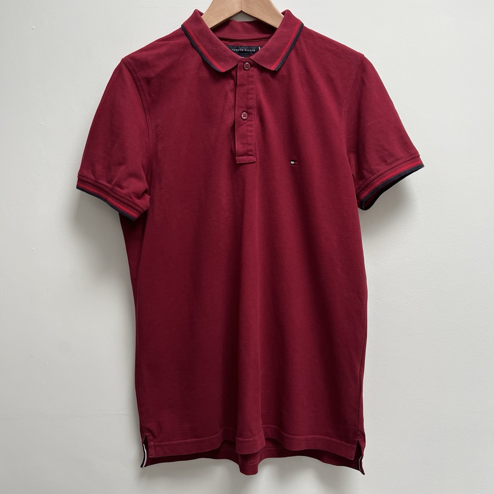 Tommy Hilfiger Slim Fit Short Sleeve Polo Shirt Burgundy Red Short Sleeve Medium