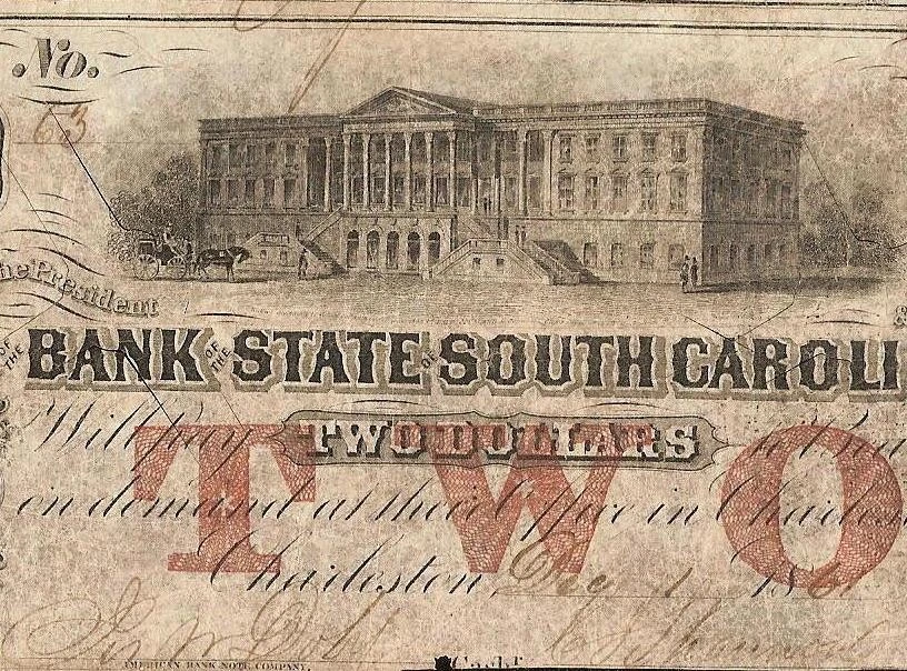 1861 $2 BILL No. 63 SOUTH CAROLINA BANK NOTE LARGE OLD PAPER MONEY CIVIL WAR - Image 3 of 3