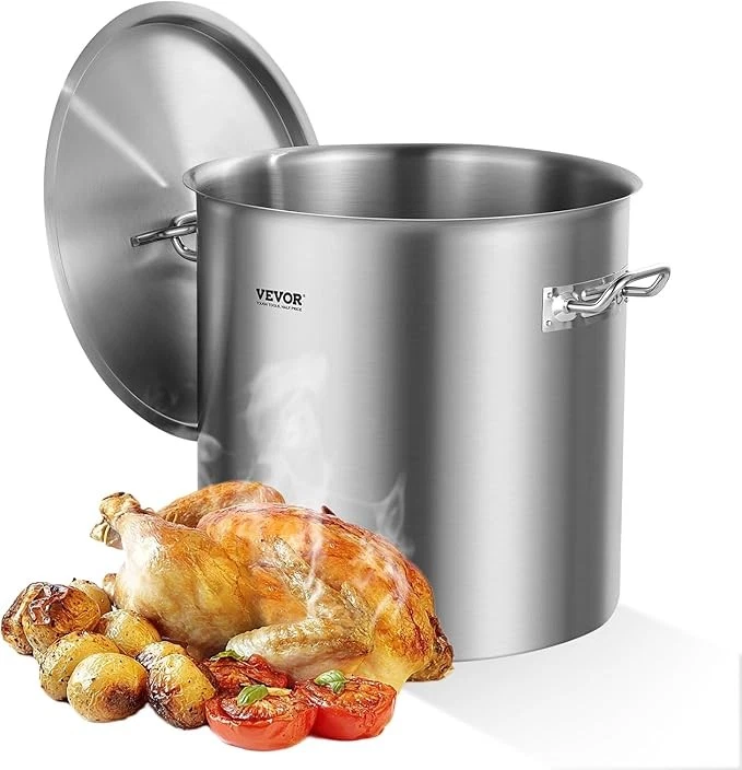 VEVOR Stainless Steel Stockpot 53 Quart Large with Lid Silver