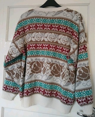 Vintage 80s 90s Y2K Nordic Fairisle Icelandic Yoke Cottagecore Pullover Gr. M Neu ohne Etikett