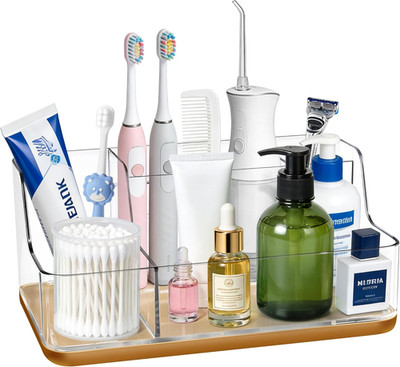 Gold Vanity Bathroom Countertop Storage Rack Lipstick & Makeup Brush Organizer S