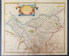 1695 Morden Map of Cheshire “County Palatine of Chester” Cand-Colored England