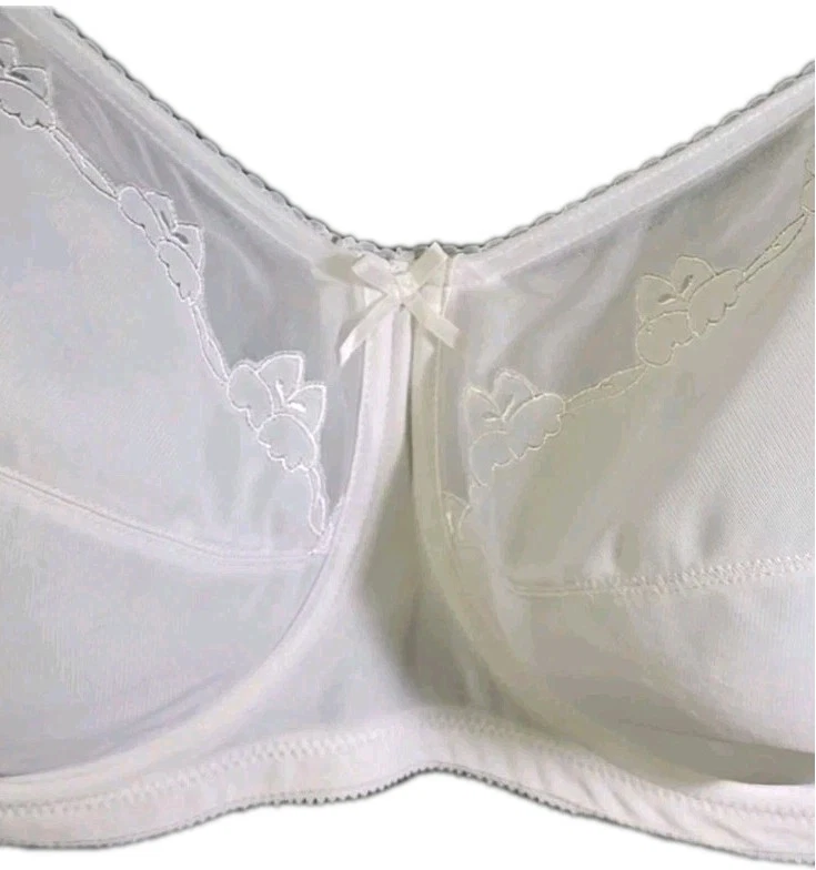 Bali Flower Underwire Bra Unlined Full Coverage 48D White 0180 Comfort - Image 3 of 4