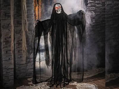 Animated Skeleton Man Halloween Prop 5 Ft Light-Up Standing Decor Bling Disco