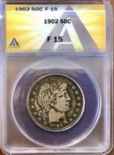 1902-P Barber Half Dollar ANACS F15. Better Details! Eye Appealing!