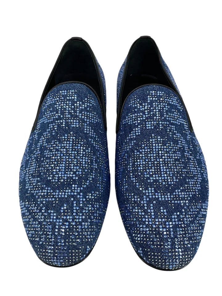 Zapatillas para esmoquin para hombre MOCASSINI VERSACE adornadas con piedra azul 43