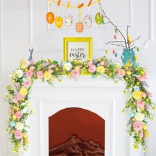 5.9FT Artificial Easter Egg Garland Chrysanthemums Easter Eggs Colorful Berries 