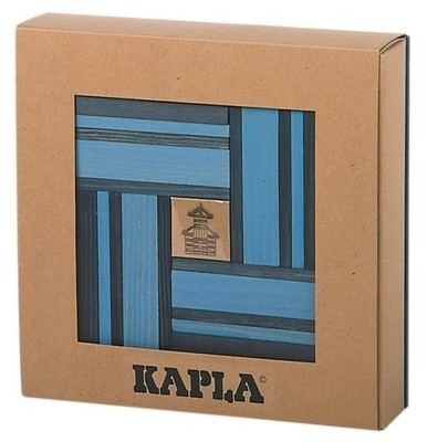 KAPLA Farbe Box mit 40 Holzbausteine hellblau/dunkelblau mit Kunstbuch