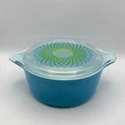 Vintage Pyrex Spirograph 475 Casserole Dish + Lid 2.5 Quart Blue | Green