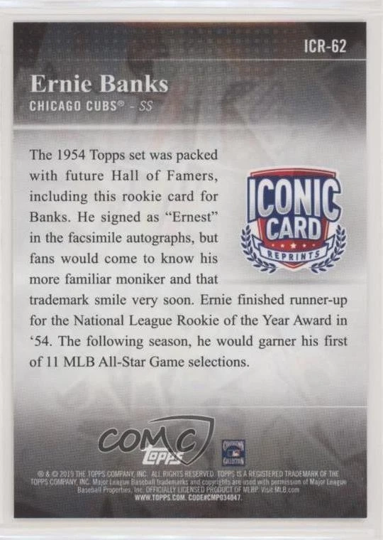 2019 Topps Iconic Card Reprints Ernie Banks #ICR-62 HOF - Image 2 of 2