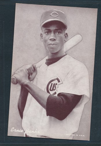 Ernie Banks [Bat in Shoulder White Signature] 1947-66 Exhibits card
