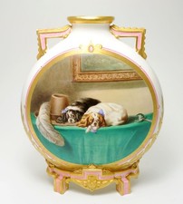 ROYAL WORCSTER LARGE Moon Flask ? DOGS ? Late 19th Century