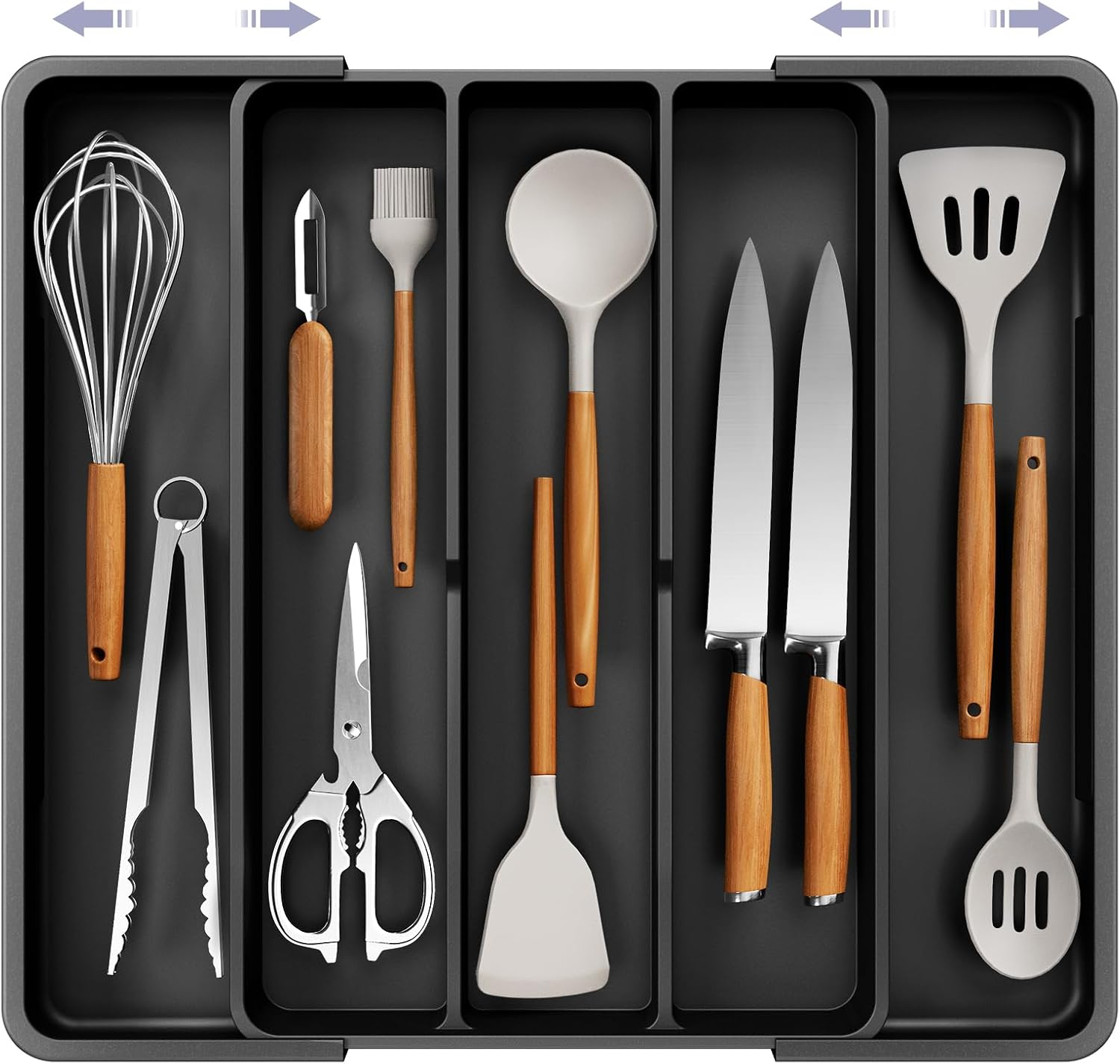 Expandable Cutlery Drawer Organiser – Large Cutlery Tray with 5 Compartments, Id
