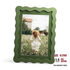 5x7 Picture Frame with Mat for 4x6, Wavy Edge Wooden Real Glass 5x7 in Green