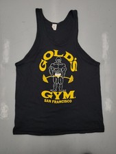 Vintage Gold s Gym Shirt Men Medium Single Stitch Muscle Tank Top 70s San Fran
