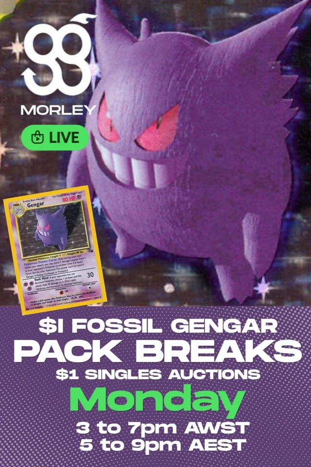 $1 Fossil Gengar Holo + $1 Singles Auctions & Pack Breaks