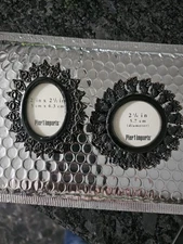 Pier 1 Ornate Metal Mini Picture Frames Set of 2 Meenakari Round Oval NEW