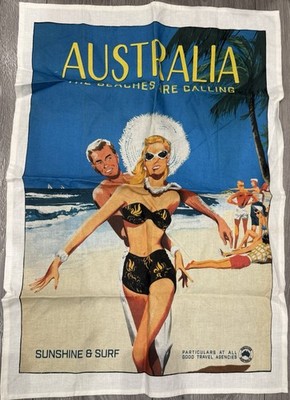 Australian The Beaches Are Calling - Souvenir Geschirrtücher Leinen unbenutzt